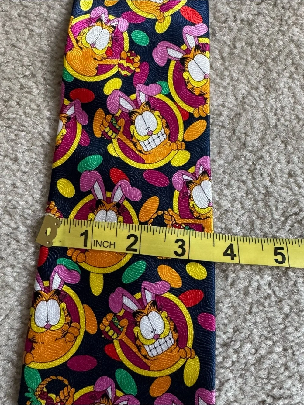 Vintage Garfield Easter Bunny Vintage Mens Tie Keith Daniels Navy Blue Novelty